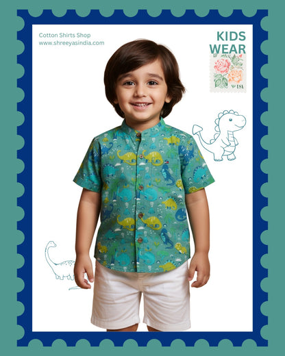 Dino Drift – Boys Aqua Shirt