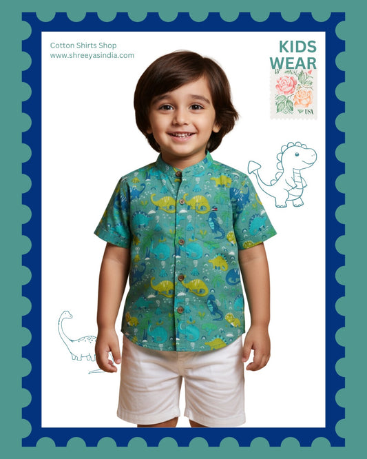Dino Drift – Boys Aqua Shirt