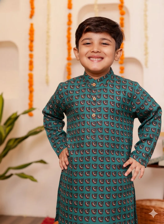 Boys Turquioise print Kurta with Pyzama (Size 0 to 12years)