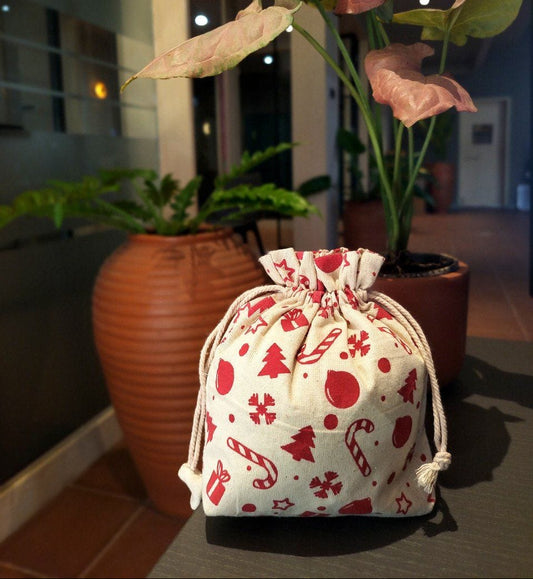 Screen printed Cotton CHRISTMAS Potlies - Pack of 6