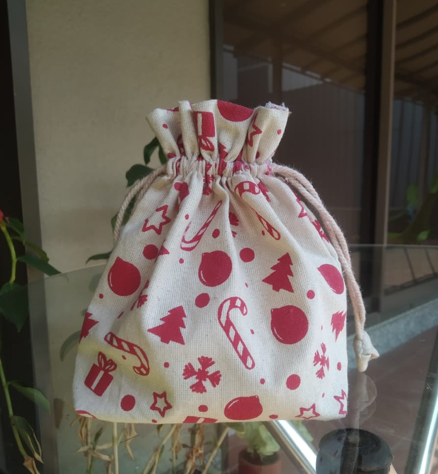 Screen printed Cotton CHRISTMAS Potlies - Pack of 6