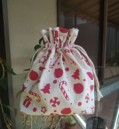 Screen printed Cotton CHRISTMAS Potlies - Pack of 6