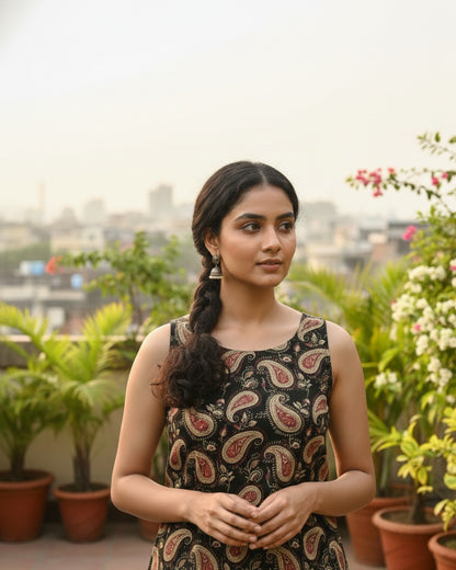 Indigo Paisley Cotton Sleeveless top