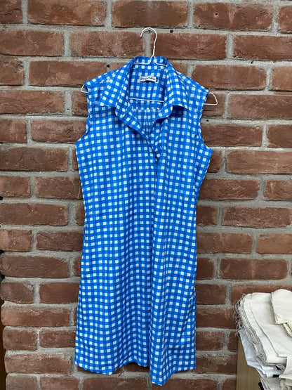 Cotton Sleeveless Dress – Orange & Blue Checks
