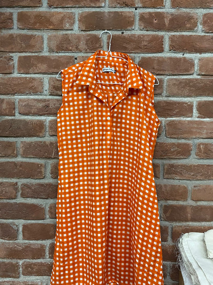 Cotton Sleeveless Dress – Orange & Blue Checks