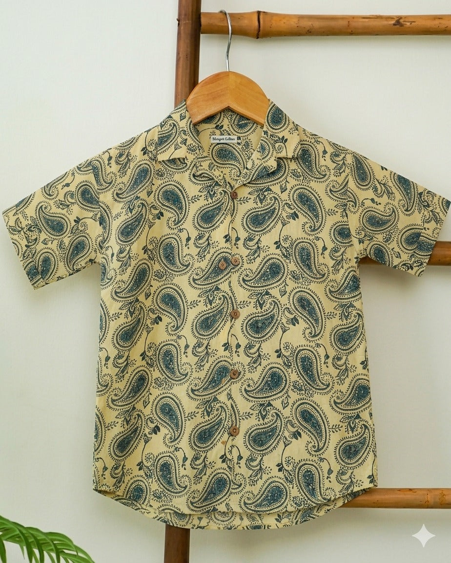 Men’s Cream Paisley Cotton Shirt – Half Sleeves