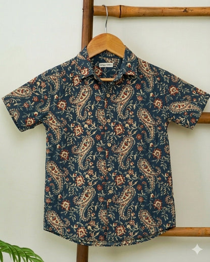 Men’s Midnight Blue Paisley Cotton Shirt – Half Sleeves