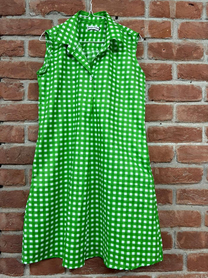 Cotton Sleeveless Dress – Green & Wine Checks