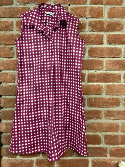 Cotton Sleeveless Dress – Green & Wine Checks