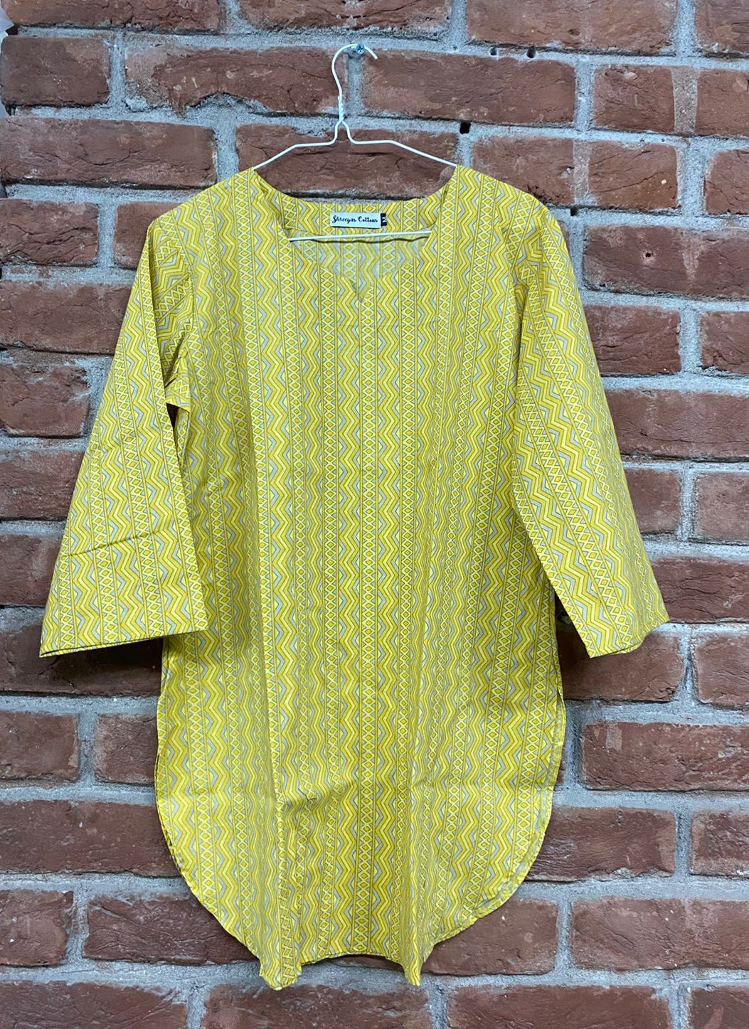 Yellow geometric print kurta 