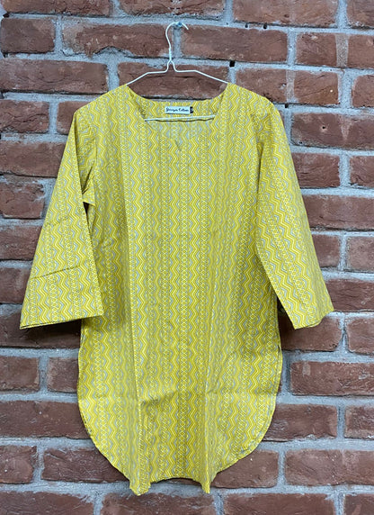 Yellow geometric print kurta 