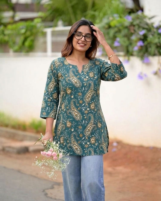 Green Paisley Short Kurti