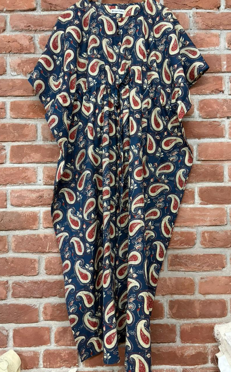 Navy blue paisley print kaftaan