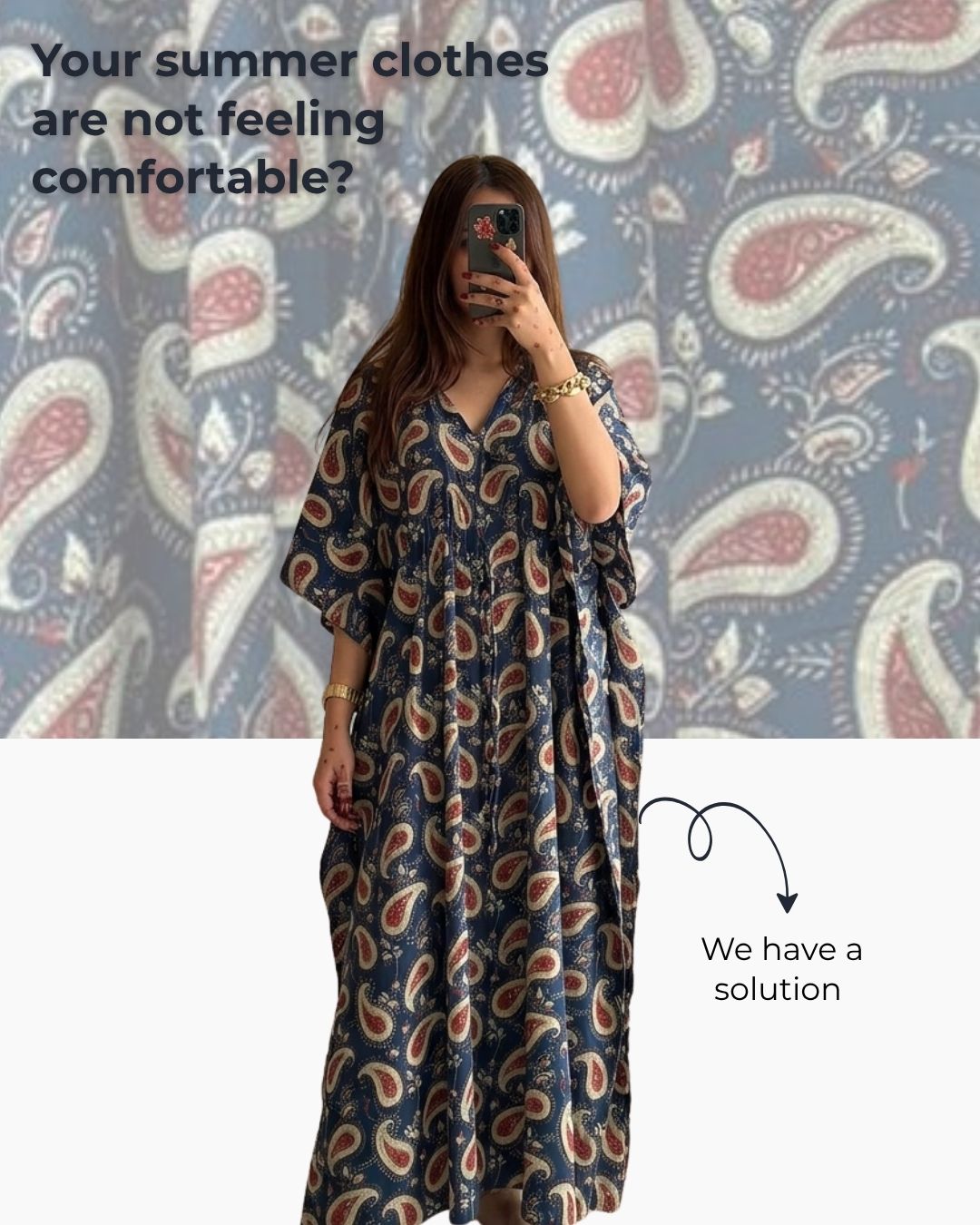 Paisley Print Cotton Kaftaan for Women