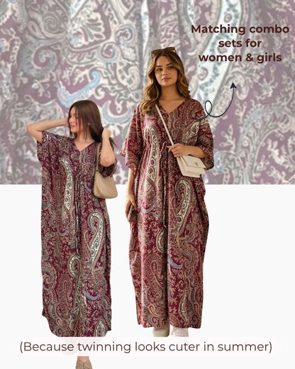 Paisley Print Cotton Kaftaan for Women