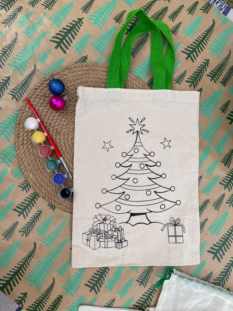 Eco-Friendly Tree Print Canvas Goodie Bag – Ready to Paint (Pack of 6/12/24)