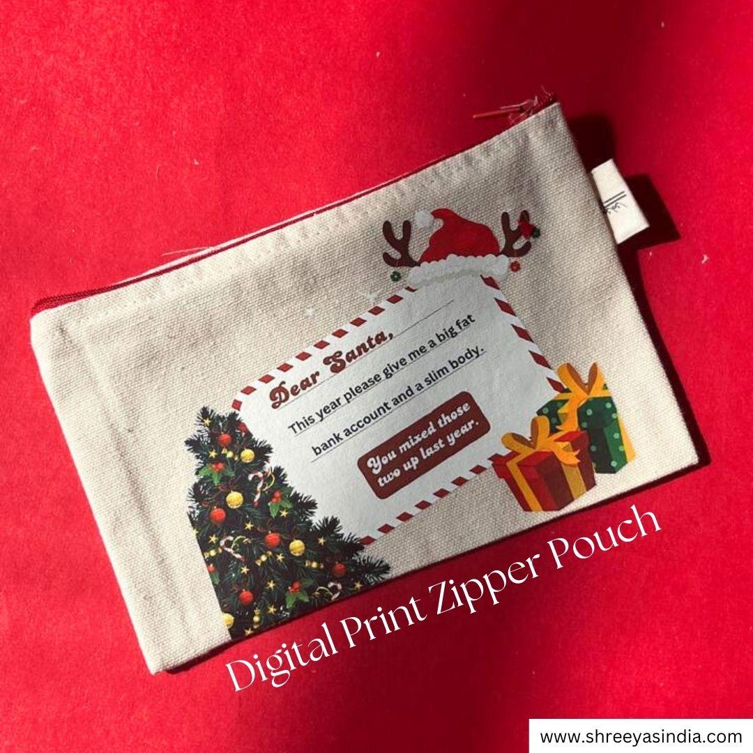 Digital print Christmas Canvas zipper pouches - Pack of 6/12/24