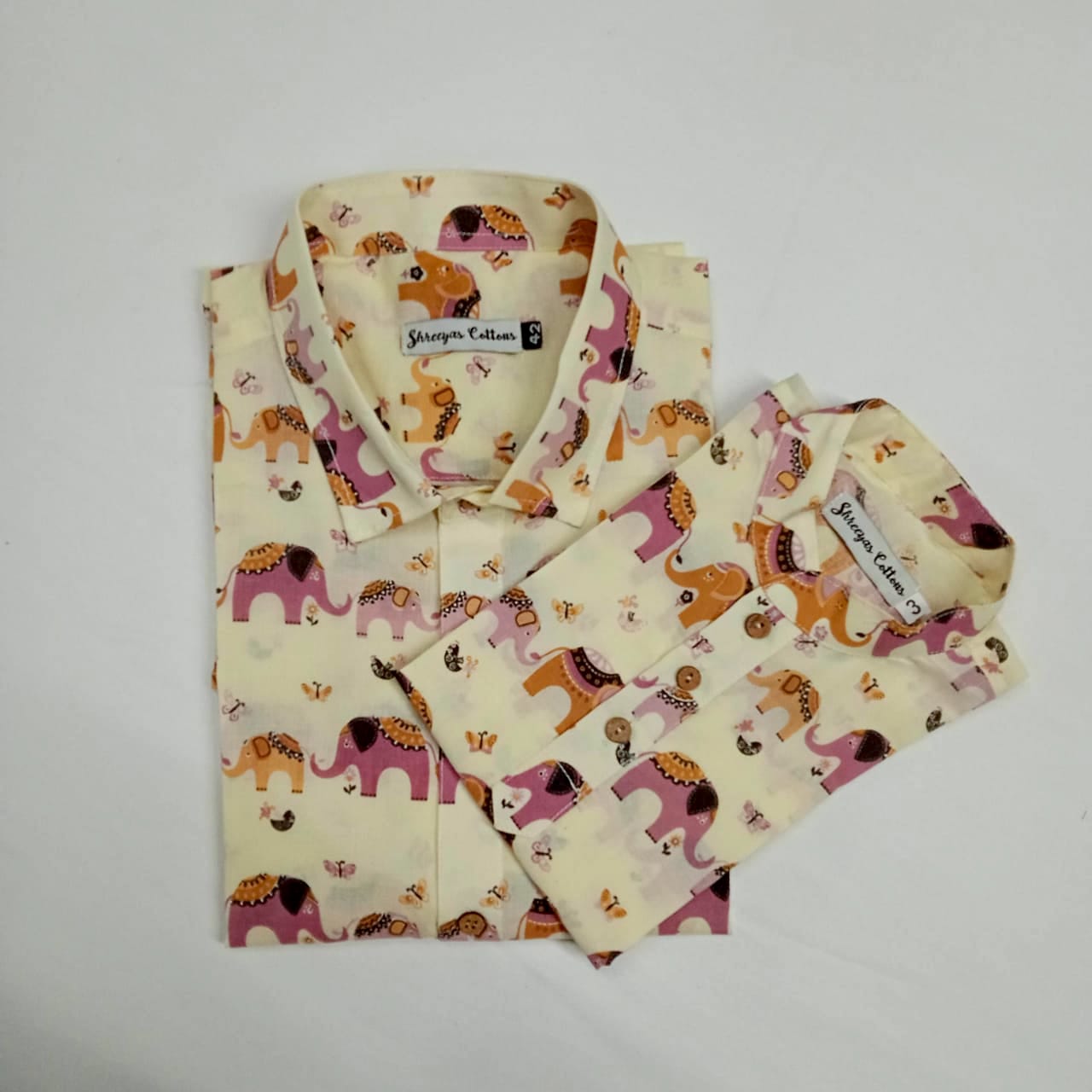 100% Cotton Multicolour Elephant Print Half Sleeves Shirts for Men & Boys (Size 0-46)