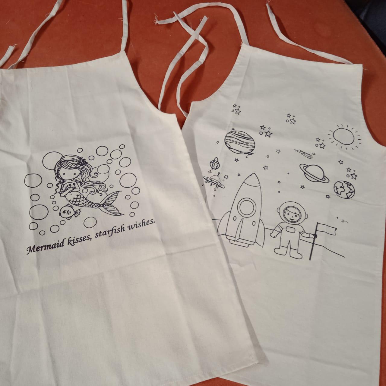 Eco-friendly 100% Cotton Kids Aprons with Fun Themes – Paint & Create - Pack of 12/30