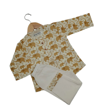 Shreeyas Cottons 100% Cotton Kids Nightwear | Yellow elephant Hathi Raja Print