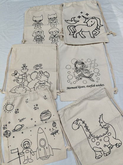 Cotton Canvas DIY/Pre-marked Backpacks ASSORTED Prints - Pack of 6/12