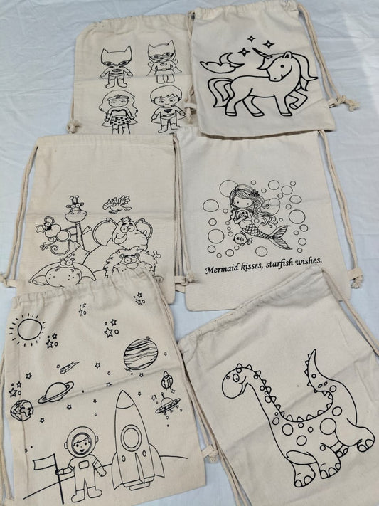 Cotton Canvas DIY/Pre-marked Backpacks ASSORTED Prints - Pack of 6/12