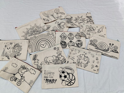 Cotton Canvas Zipper Pouches Pre-marked - ASSORTED PRINTS - Pack of 6/12