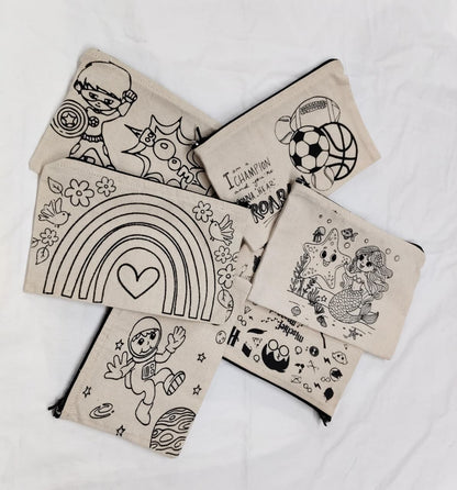 Cotton Canvas Zipper Pouches Pre-marked - ASSORTED PRINTS - Pack of 6/12