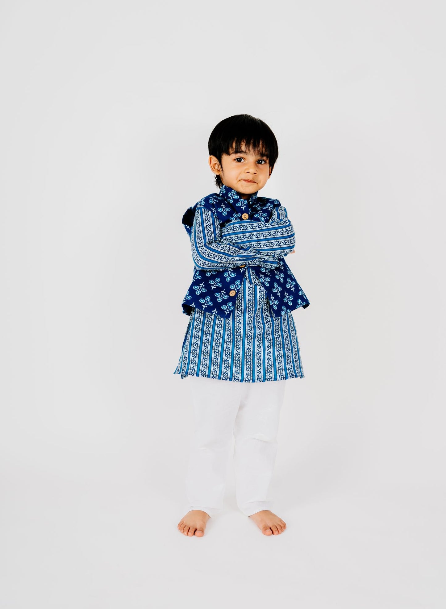 Boys Indigo colour kurta with jacket and pyzama - 3pc set, 100% cotton, sizes 0-4 years